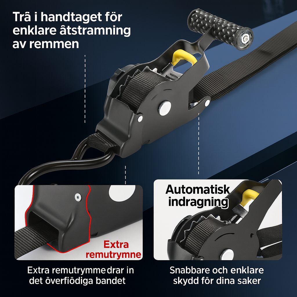 Xstrap - självupprullande spännband med spärrhake