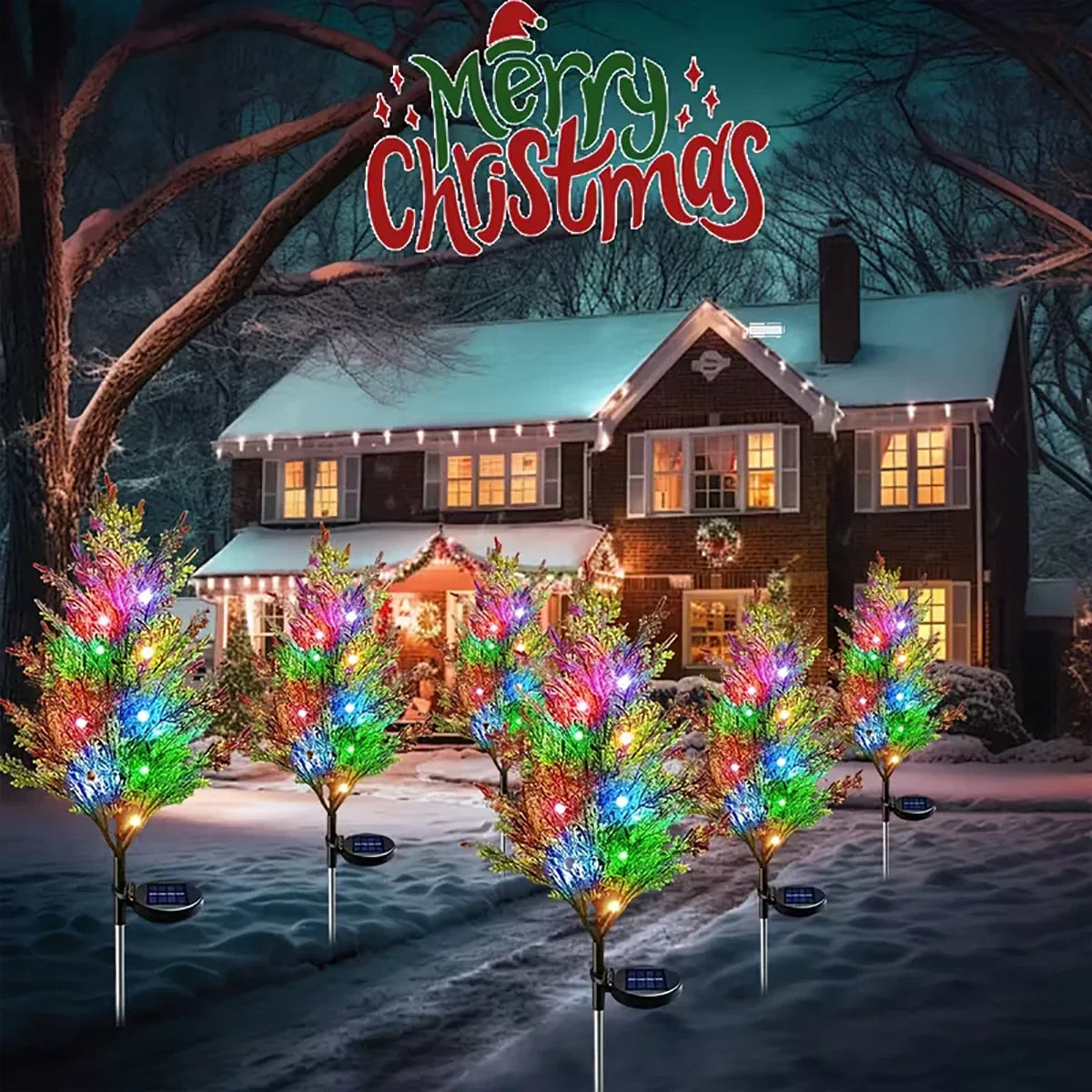 Solcellsdriven flerfärgad julgransbelysning utomhus